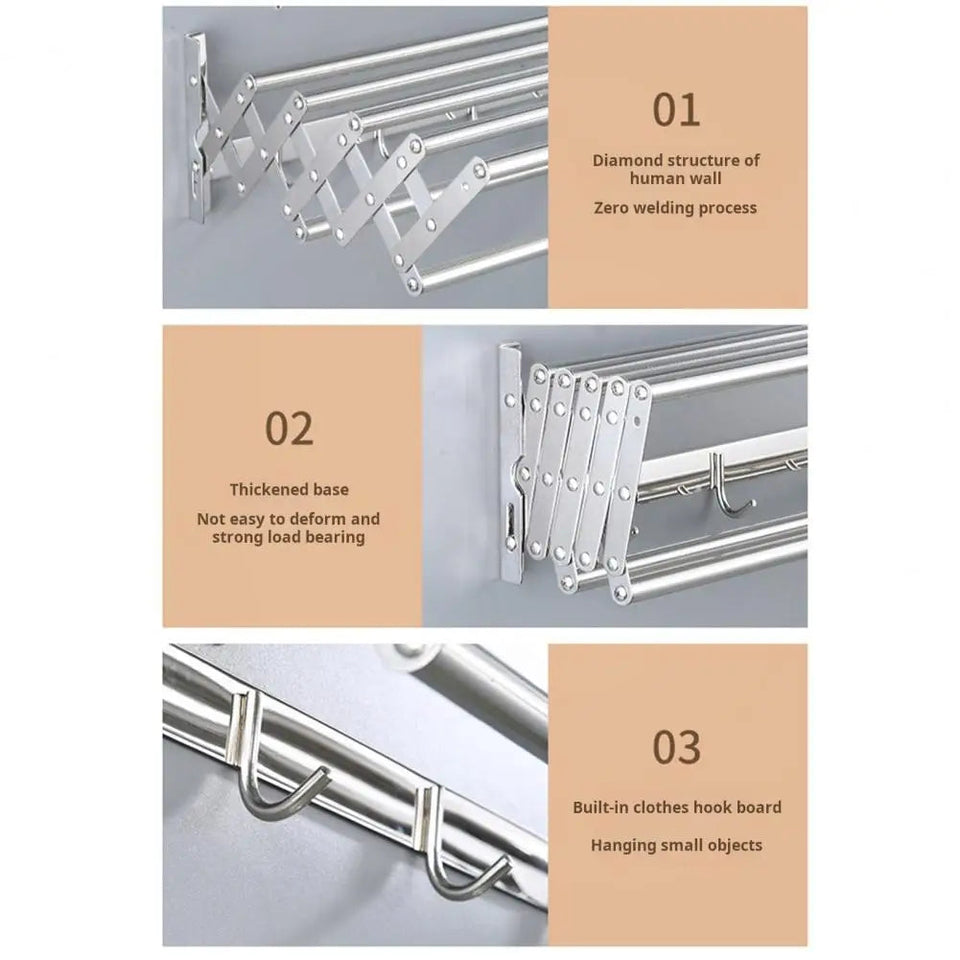 Foldable Clothes Drying Rack Wall-Mounted Clothes Towel Rack Corrosion Resistant Expandable Retractable Bathroom Laundry Rack Aimak Store