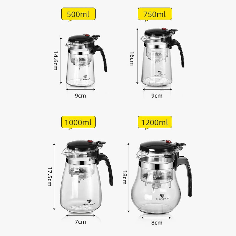 Heat Resistant Glass Teapot Flower Tea Kettle with Strainer Infuser Kung Fu Teaware Puer Oolong Pot with Handle for Home Use Aimak Store