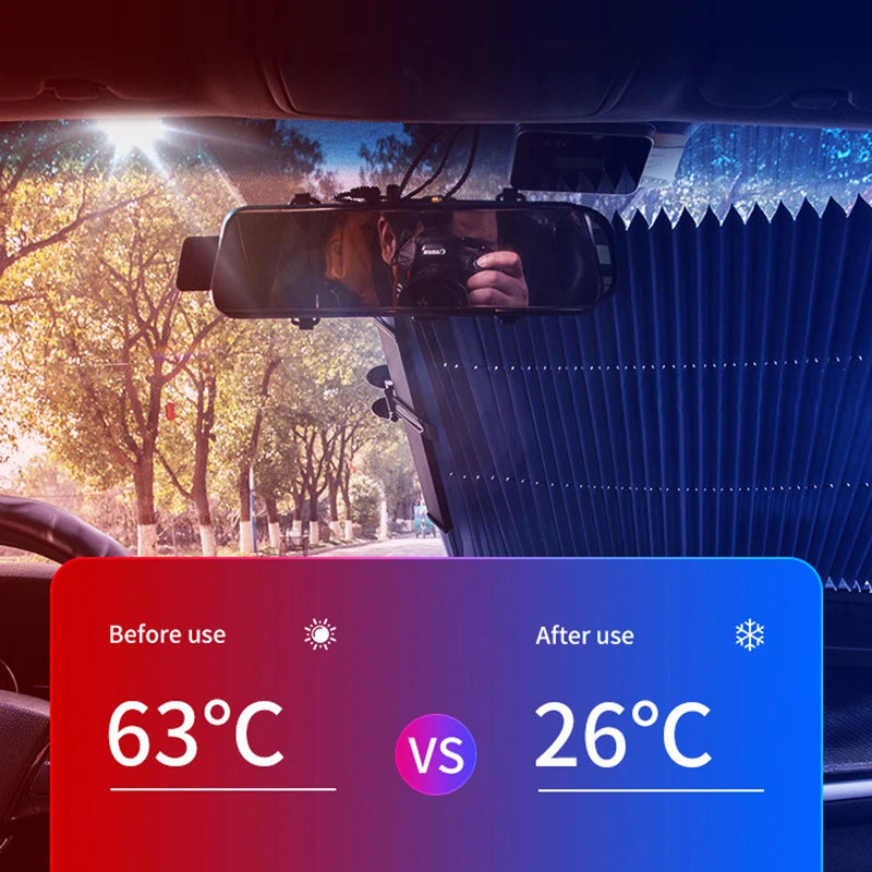 Car Front Windshield Curtain Retractable Front Back Window Sun Protector Auto Sun Shade Visor Car Windshield Sunshade Accessory Aimak Store