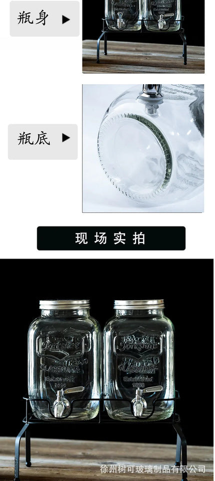 Wholesale Glass Beverage Dispenser Double Square Shaped Metal Stand with Stainless Steel Tap Aimak Store