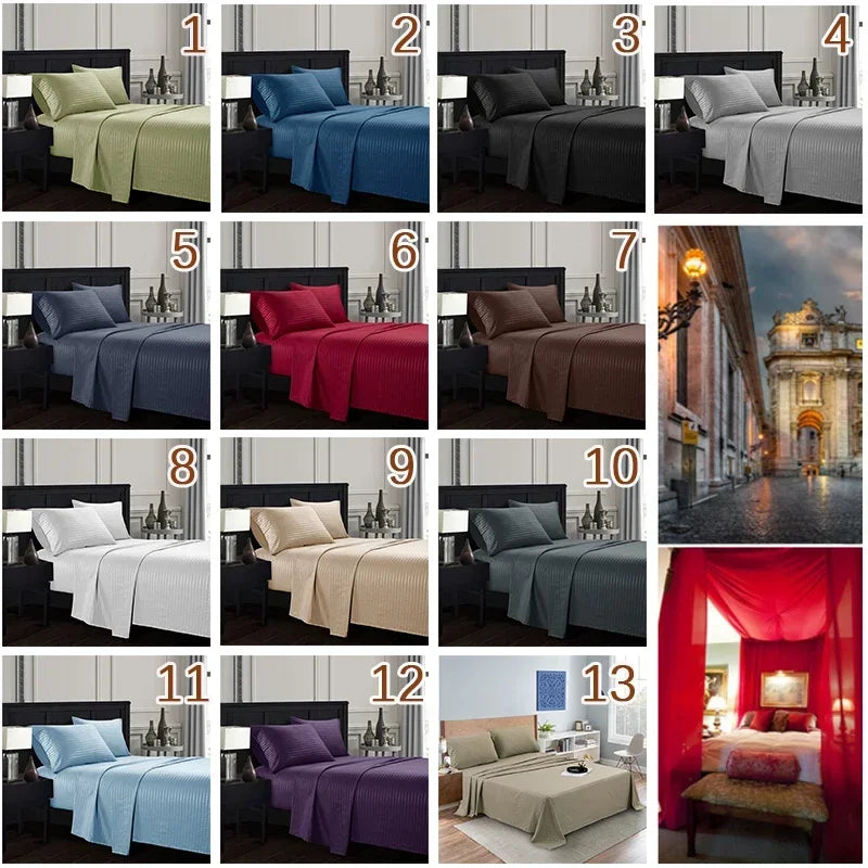 Embossed Brushed Stripe 3/4 Pieces Bed Set Flat Sheet Fitted Sheet Pillowcase Bedding Set for Twin Full Queen King Pillow Sham Aimak Store