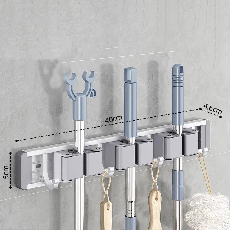Mop and Broom Organizer Mop Holder Rack Mop Holder Wall Mounted Strong Broom Mop Holder Shelf with Hooks Organizers Hang Broom Aimak Store