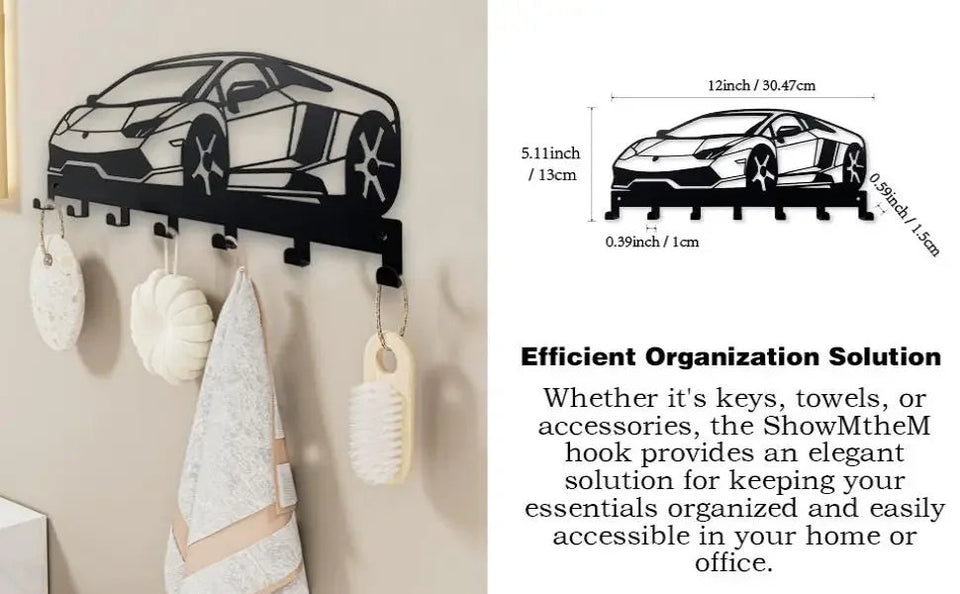 Metal Key Holder for Wall, Car Metal Key Organizer Wall Decorative with 7 Hooks, Black Wall Mount Key Holder for Entryway Front Aimak Store