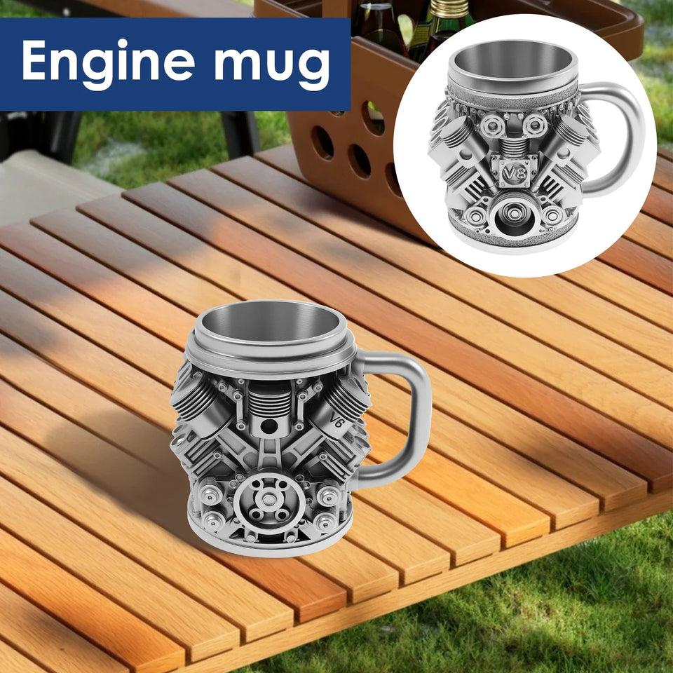 Creative Water Mug Stainless Steel Coffee Cup Reusable Cocktail Mug Creative Water Cup V6 V8 Engines Design Mug for Home Office Aimak Store