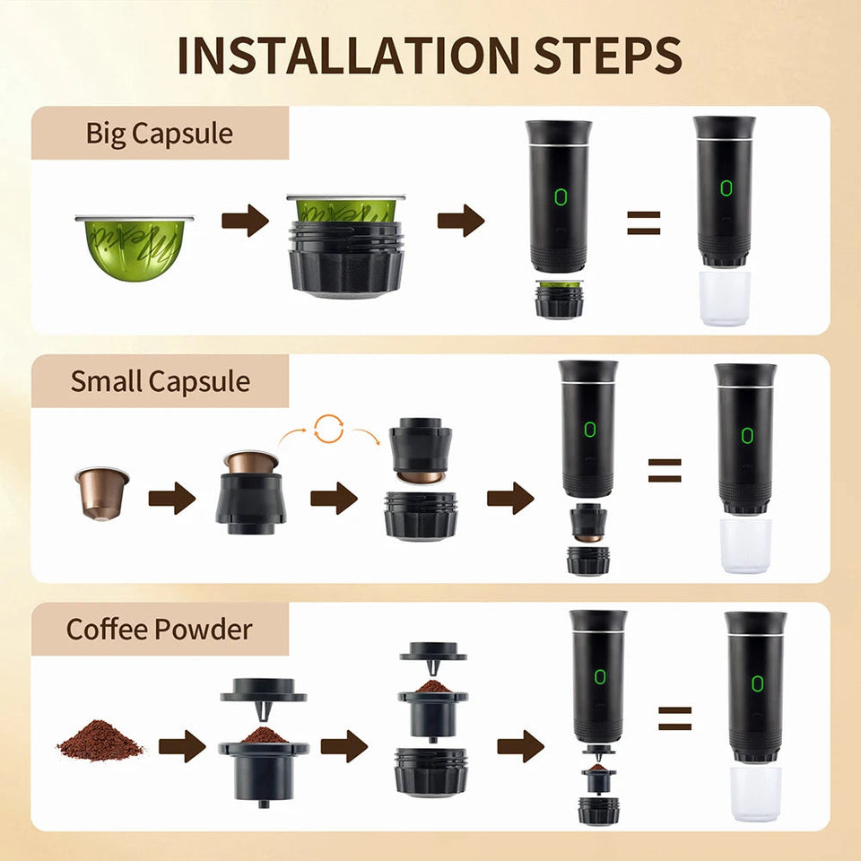 3-in-1 Portable Coffee Maker Espresso Coffee Maker For Car Home Camping Travel Capsule Powder Automatic Coffee Maker Aimak Store