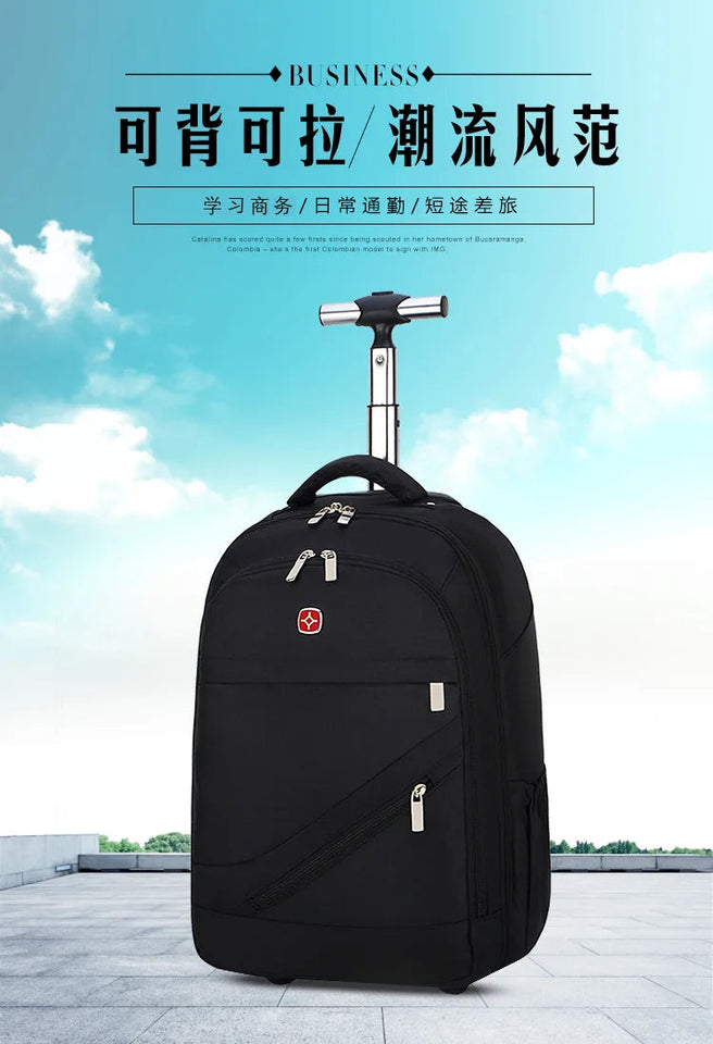 Men Trolley Backpack Shoulders Travel Bag with Wheels 24 Inch Students Rolling Luggage Business Trolley Large Capacity Suitcases Aimak Store