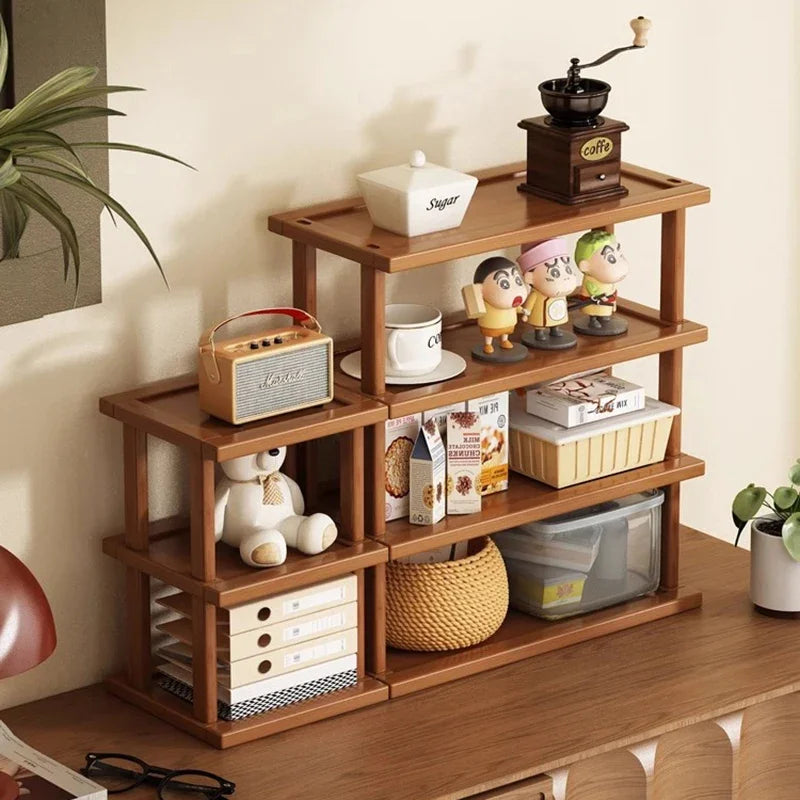 Desktop Storage Rack Small Shelf on The Desk Simple Bookshelf Desk Kitchen Storage Rack Countertop Shelf Bamboo Storage Rack Aimak Store
