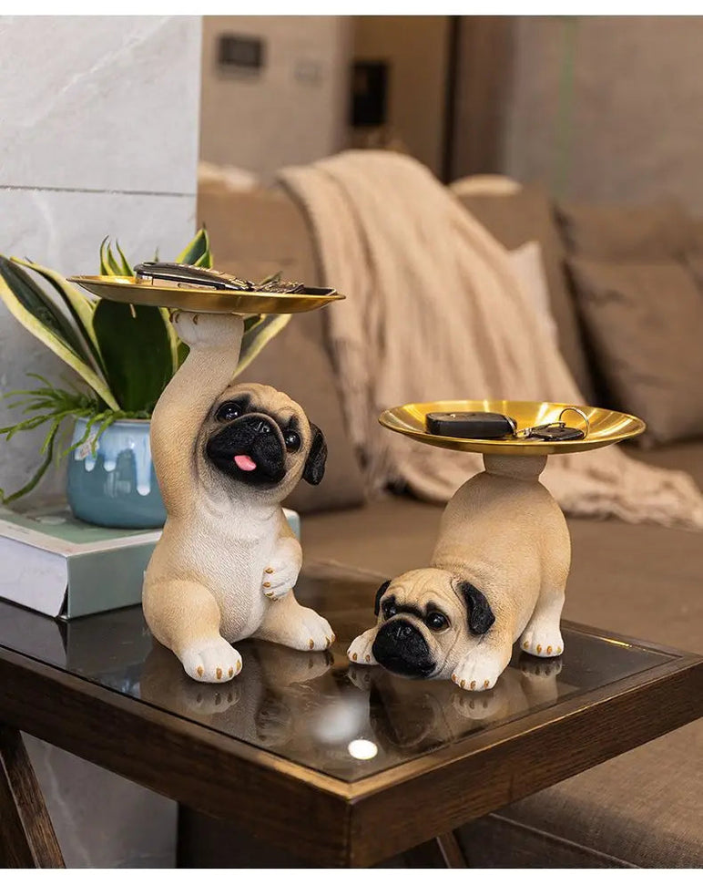 Creative Pug Statue Storage Tray Cute Dog Key Candy Snack Storage Plate Animal Sculpture Ornaments Office Tabletop Decor муравьи Aimak Store