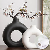 Flat Minimalist Simple Vase Donut Shape Single Flower Pot Home Wedding Decoratio Hollow Ornaments Circle Flower Arrangement Vase Aimak Store