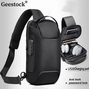 Geestock Men's Crossbody Bag with USB Charging Port Anti-Theft Shoulder Bags Waterproof Oxford Sling Bag Multifunction Chest bag Aimak Store