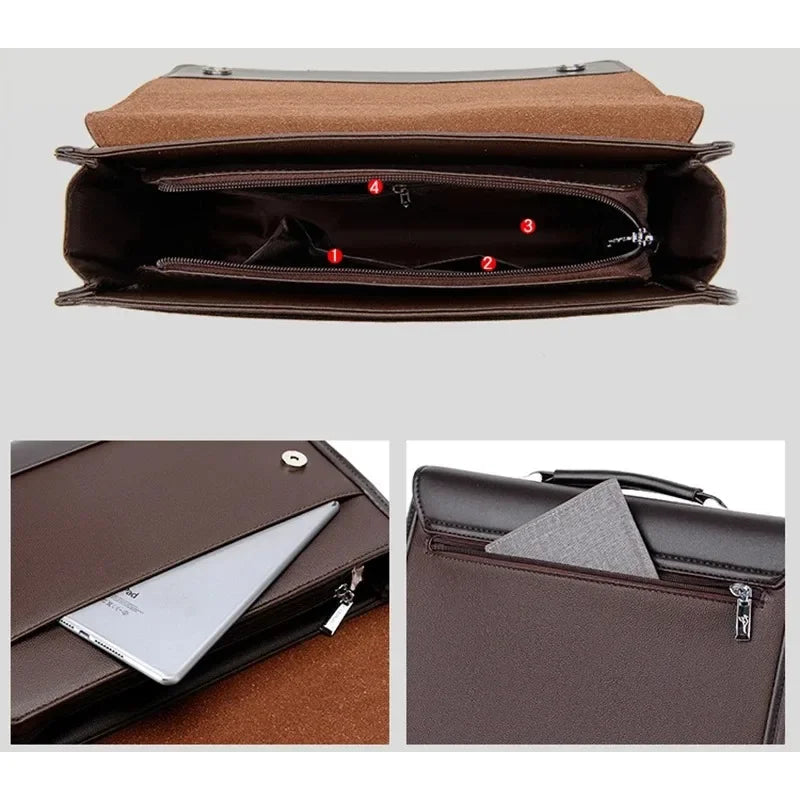 Square Side Crossbody Bag Document Leather Executives Briefcases for Men Designer Business Tote Bag Wallet Shoulder Handbag Aimak Store