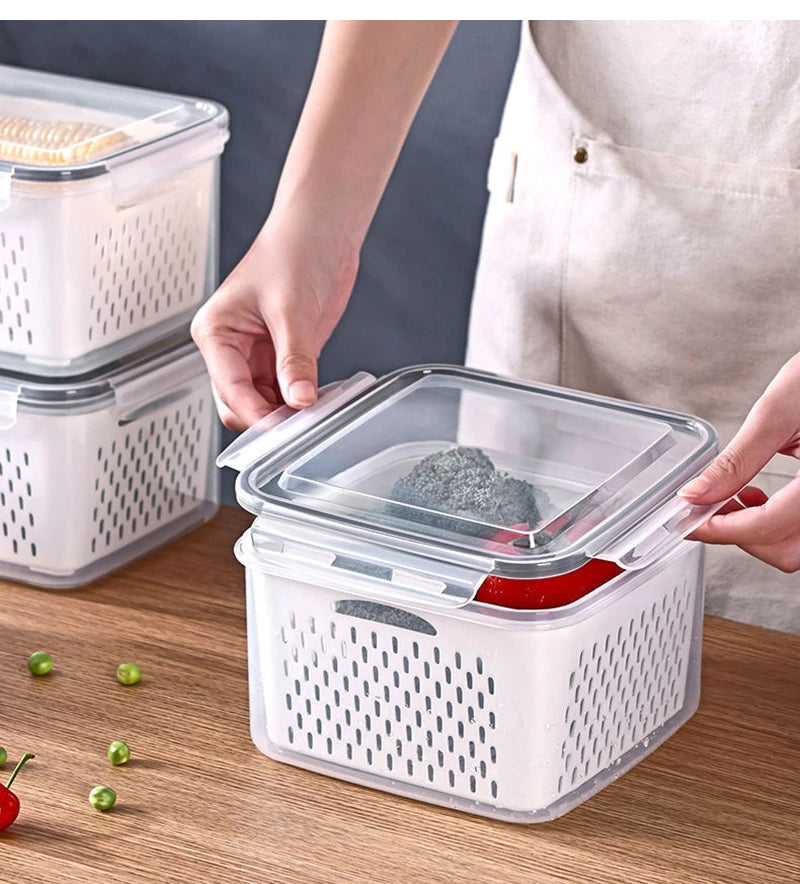 Multipurpose Refrigerator Storage Container with Drain Basket Crisper and Storage Box for Fruits Vegetables Aimak Store