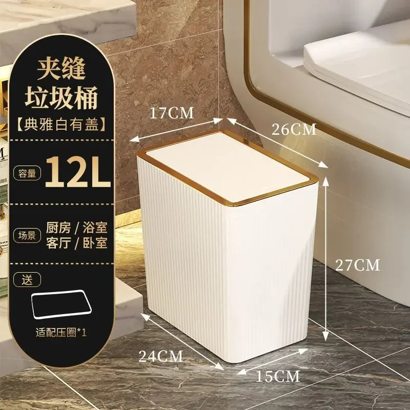 12/15L Trash Can with Lid Semi Automatic Luxury Slim Large Capacity Bin Toilet Living Kitchen Bedroom Waterproof Garbage Bin Can Aimak Store