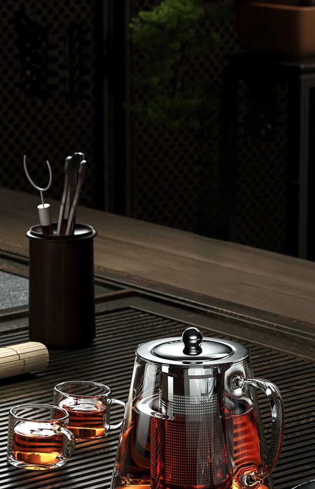Heat Resistant Glass Teapot with Stainless Steel Tea Strainer Infuser Flower Kettle Kung Fu Teaware Set Puer Oolong Pot Aimak Store