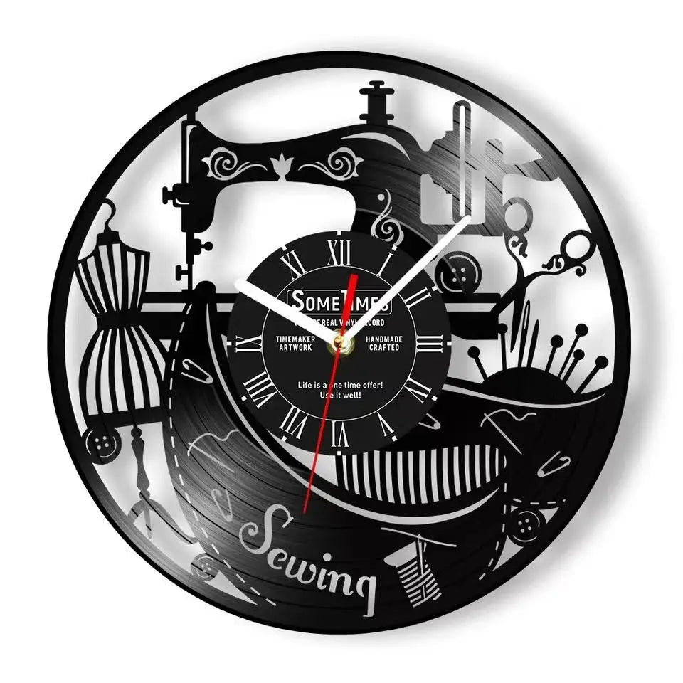 Sewing Machine Customization Vinyl Record Wall Clock Quilting Room Decoration Logo Personalized Tailor Name Clock Tailor Gift Aimak Store