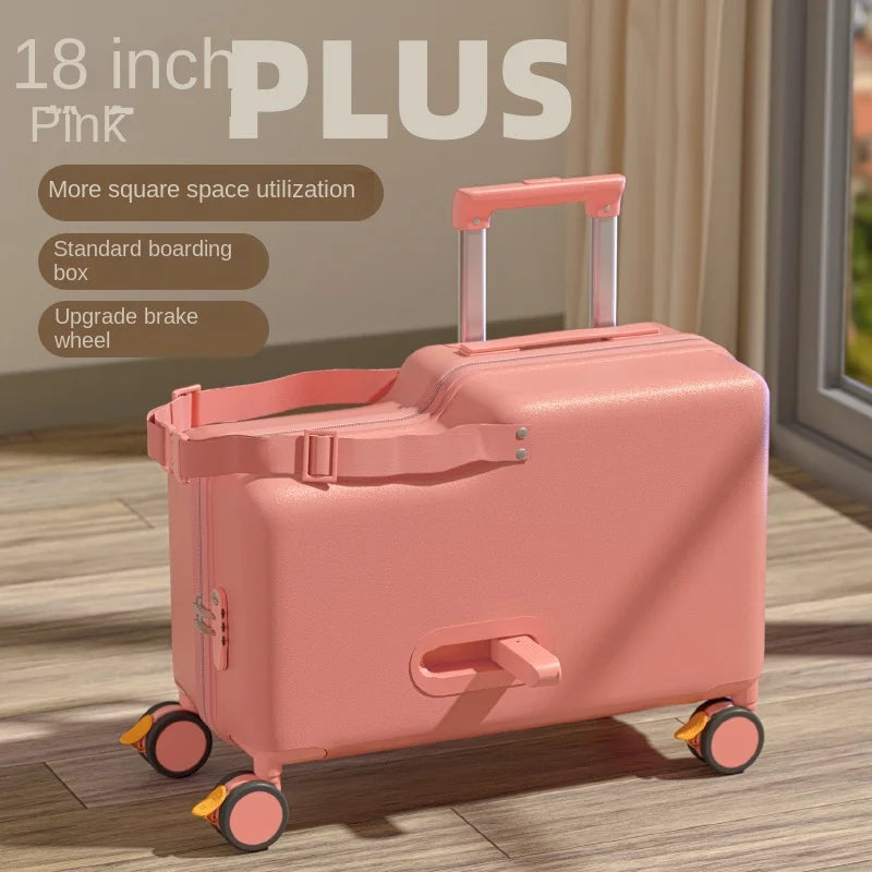Travel suitcases can sit and ride children's luggage new lazy walking children trolley case boys girls wooden horse suitcase Aimak Store