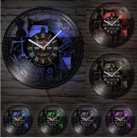 Sewing Machine Customization Vinyl Record Wall Clock Quilting Room Decoration Logo Personalized Tailor Name Clock Tailor Gift Aimak Store