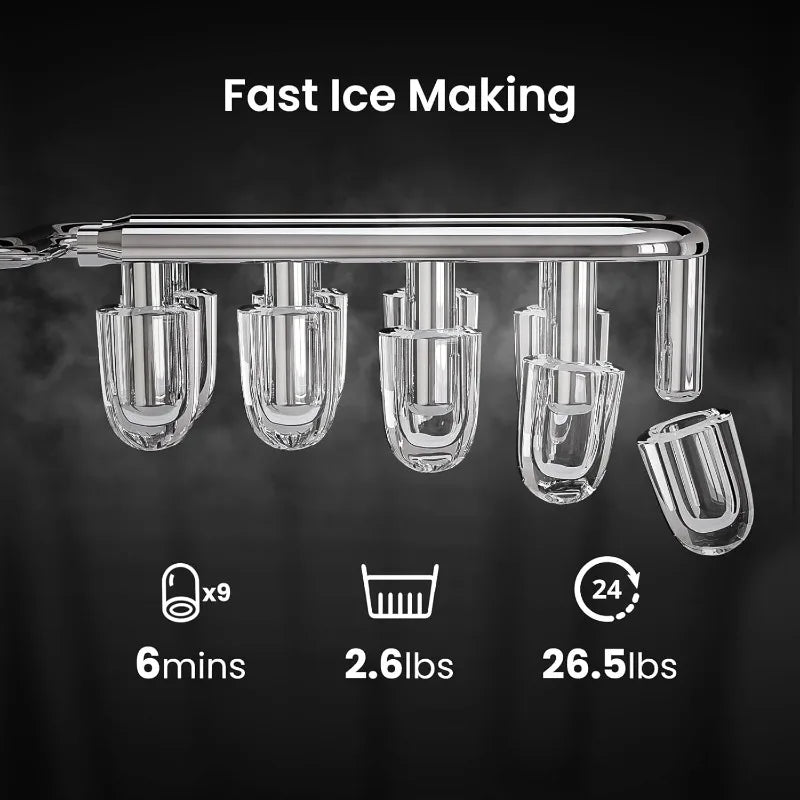 AGLUCKY Ice Makers Countertop with Handle,26.5Lbs/24H,9 Cubes in 6 Mins,2 Sizes of Bullet ,Portable Machine with Self-Cleaning Aimak Store