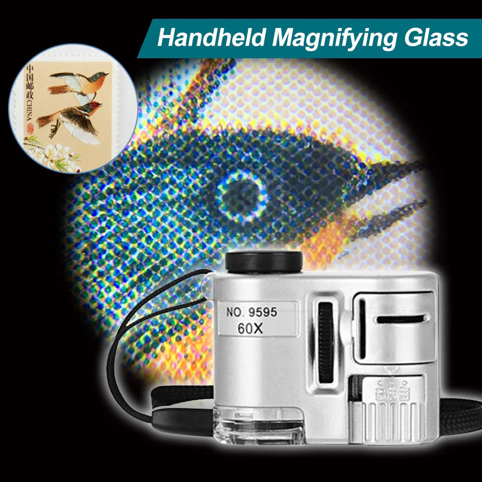 Portable 60X Handheld Magnifying Glass Mini Pocket Microscope Loupe Currency Detector Jeweler Magnifier With LED Light Aimak Store