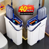 JOYBOS 40cm Spin Flat Mop Set Hand Free Wring With Dual Chamber Bucket Washable Microfiber Wet&Dry For Home Floor Cleaning Mops Aimak Store
