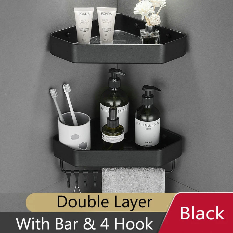Bathroom Shelf Corner Space Aluminum Bathroom Triangle Basket Shower Room Storage Rack Wall Mounted Black/Matte/Grey Aimak Store