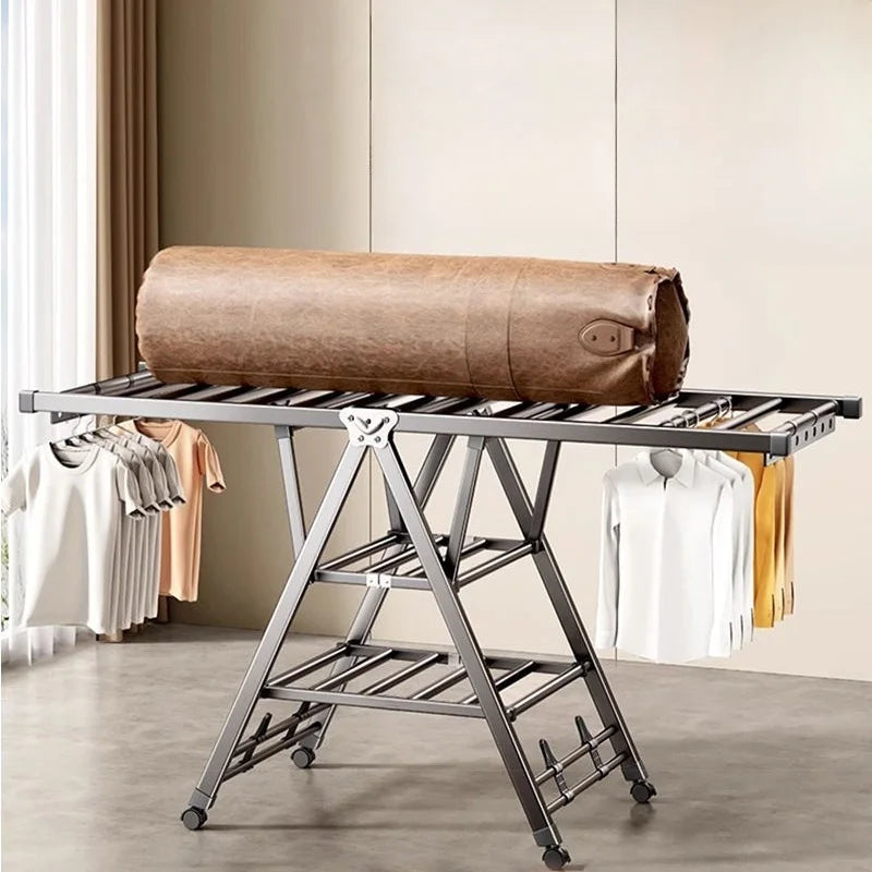 Balcony Clothes Drying Rack Floor-Standing Foldable Household Movable Clothes Drying Rack Dormitory Quilt Drying Rack 3 Floors Aimak Store