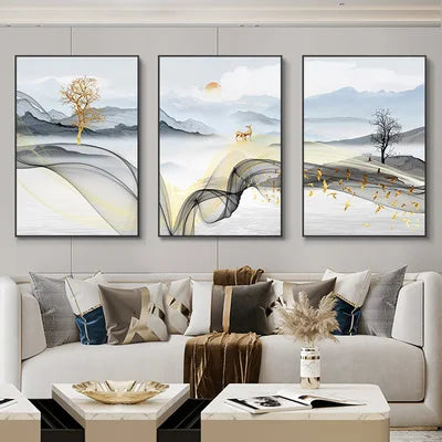 3 Nordic Luxury Ribbon Abstract Wall Art Landscape Modern Poster Print Picture Living Room Home Decorative Painting Aimak Store