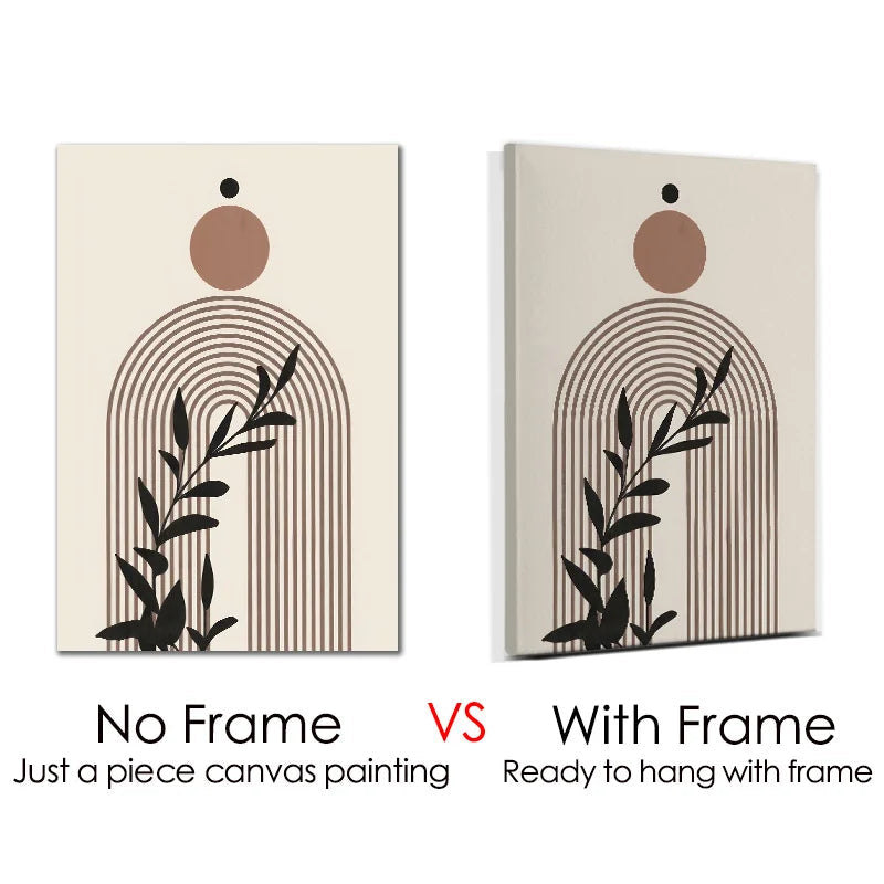 Framed Abstract Beige Bohemian Sun Leaf Poster Nordic Geometric Lines Canvas Painting Living Room Wall Art Home Decoration Mural Aimak Store