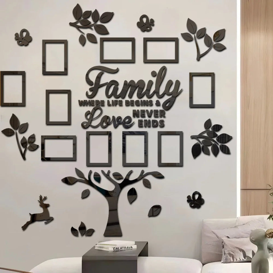 3D New Family Photo Frame Tree Wall Sticker Acrylic Self-adhesive Tree Collage Living Room Bedroom DIY Art Home Decoration Aimak Store