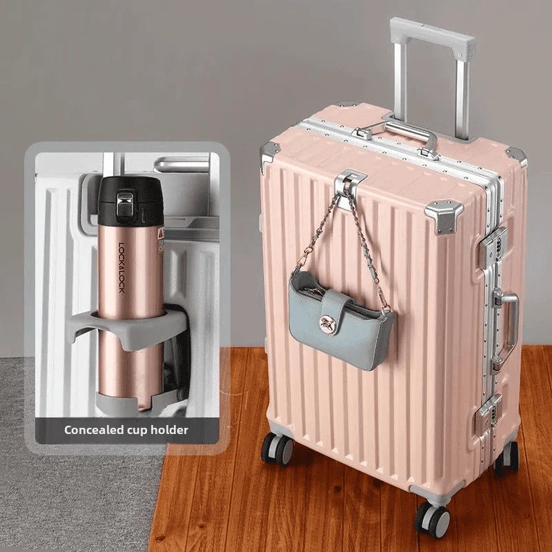 Aluminum Frame Travel Suitcase Faionable Multi-Functional Lage with Cup Holder Universal Wheel Carry-On for Men And Women Aimak Store