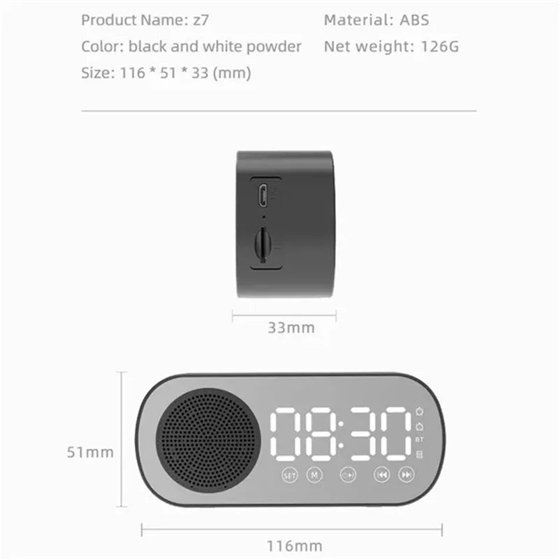 New Desk Speaker Clock Bluetooth Speaker FM Radio Alarm Clock HiFi Sound HD Mirror Screen Support TF Card Home Beside Clock Aimak Store