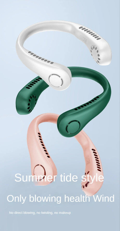 New Mini Neck Fan Portable Bladeless Hanging Neck 1200mAh Rechargeable Air Cooler 3 Speed Mini Summer Sports Fans Aimak Store
