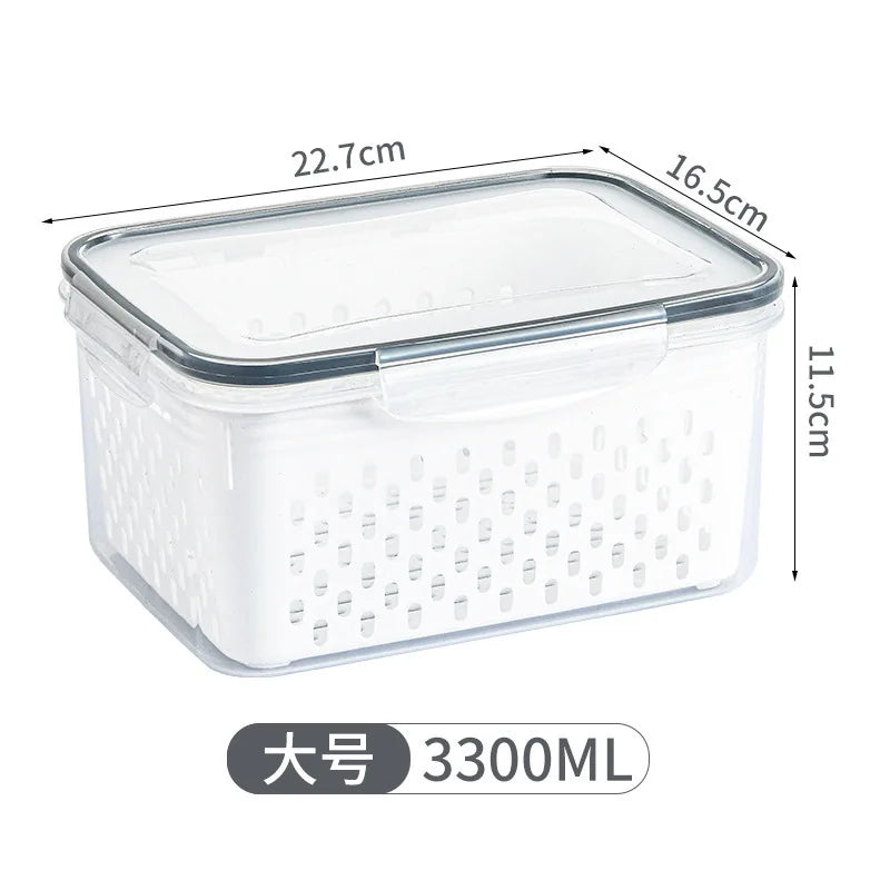 Multipurpose Refrigerator Storage Container with Drain Basket Crisper and Storage Box for Fruits Vegetables Aimak Store