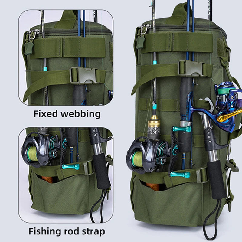 Tactical Fishing Backpack Tackle Bag with Rod Holders Fish Equipment Storage Molle Camping Hiking Outdoor Multifunctional Bag Aimak Store