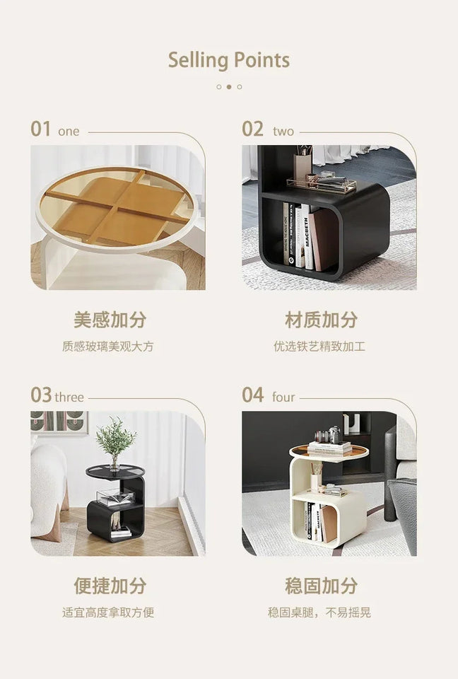 Home Living Room Iron Art Sofa Table Modern Round Feeding Table Bedroom Bedside Cabinet Elegant Nightstand Stylish End Table Aimak Store