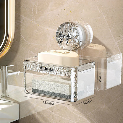 1 suction cup soap box, non perforated wall mounted bathroom shelf, double-layer drainage soap box