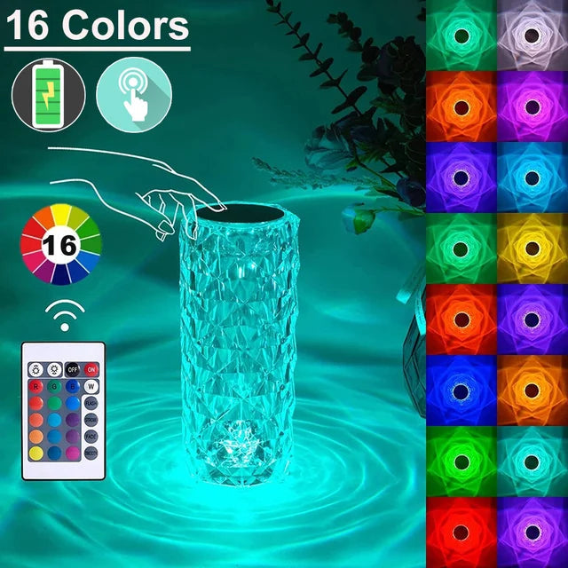 3/16 Colors Crystal Rose Table Lamp LED Rose Light Decoration Remote Control Romantic Diamond Atmosphere Light USB Night Light Aimak Store