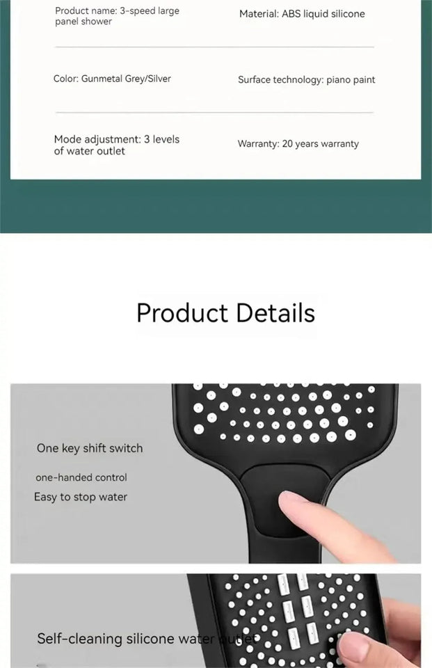 Adjustable Shower Head 3 Mode Rainfall Shower Large Flow Showerhead High Pressure Water Saving Shower Mixer Bathroom Accessories Aimak Store