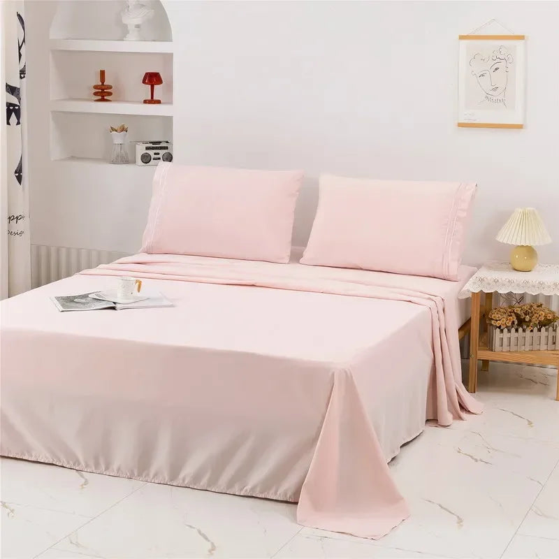 Embroidery Brushed 3/4 Pieces Bed Set Flat Sheet Fitted Sheet Pillowcase Bedding Set for Twin Full Queen King Pillow Sham Soft Aimak Store
