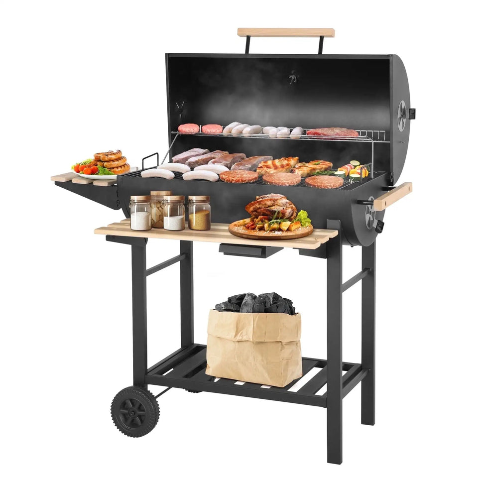 30-Inch Barrel Charcoal Grill with Warming Rack & Front Storage Basket, Outdoor BBQ Grill with 956 sq. in. Grilling Area Aimak Store