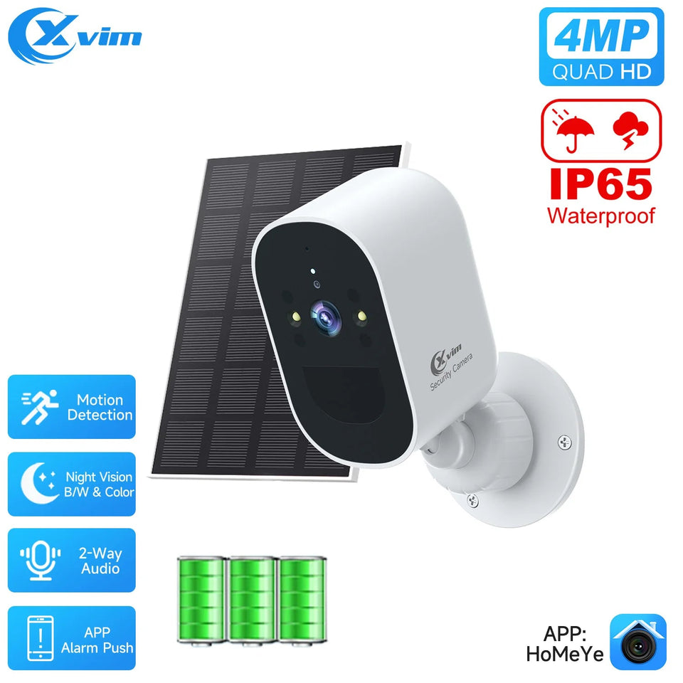 XVIM 4MP Solar Security Camera Wireless WiFi 4MP Solar Battery Powered Camera HD Home Surveillance Protection Aimak Store
