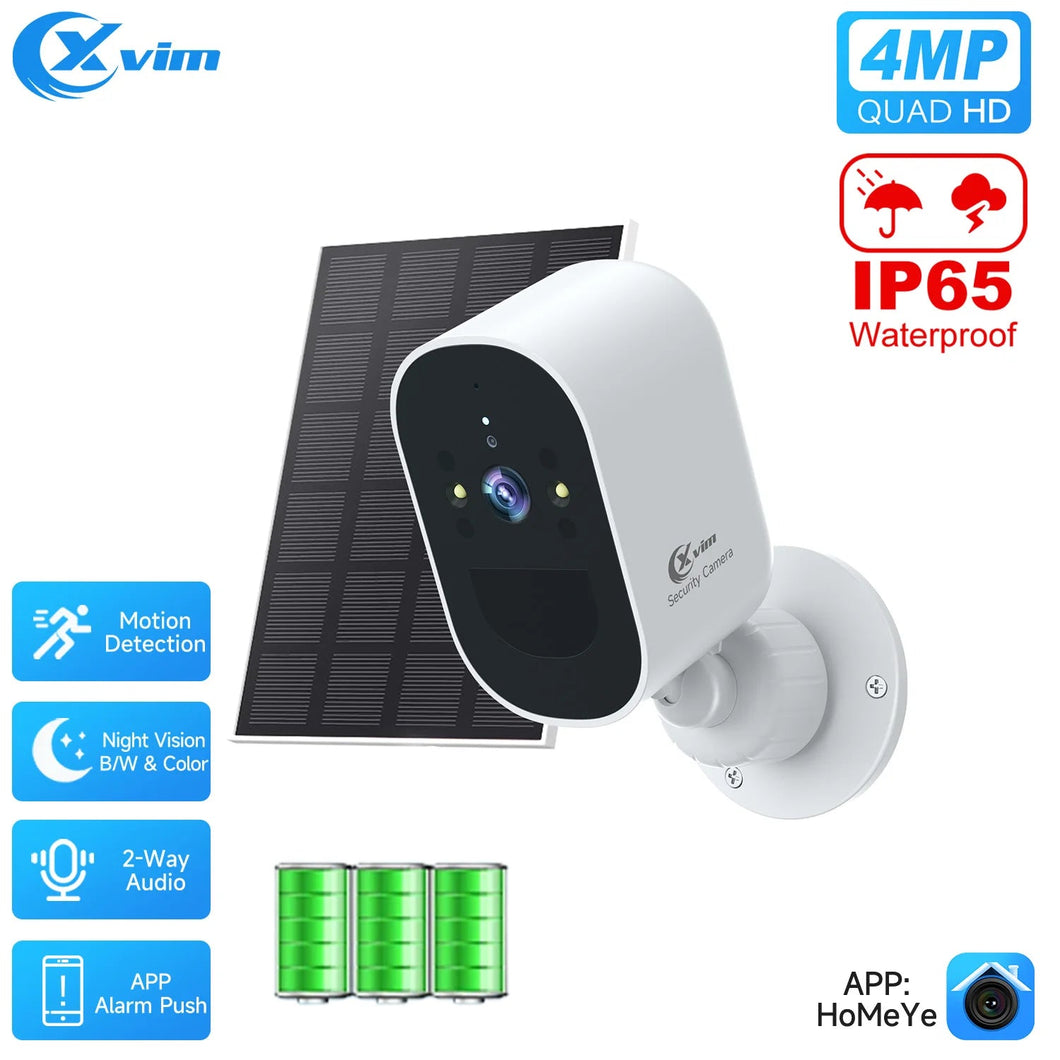 XVIM 4MP Solar Security Camera Wireless WiFi 4MP Solar Battery Powered Camera HD Home Surveillance Protection Aimak Store