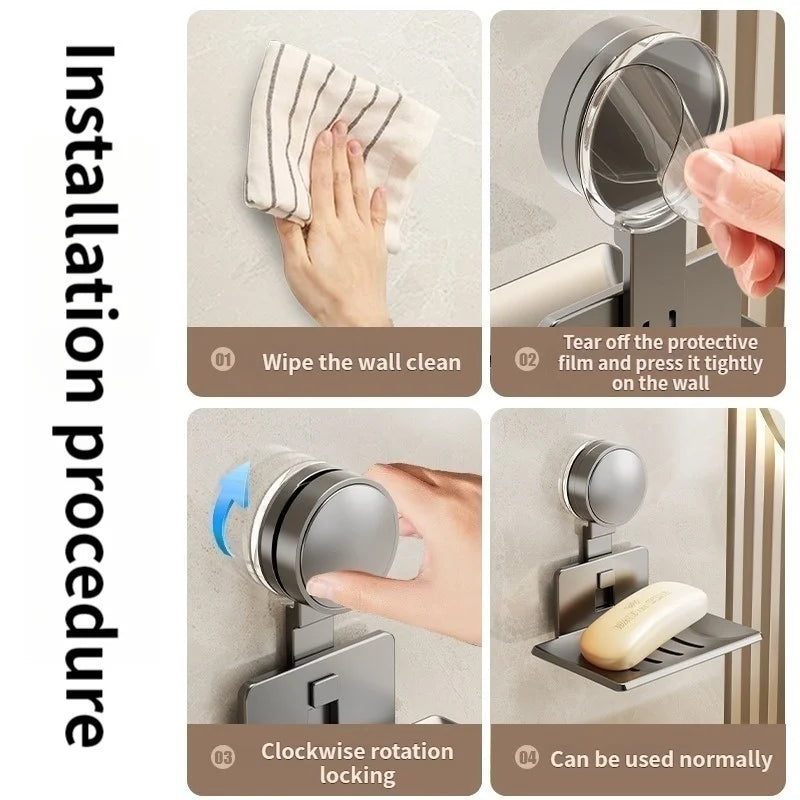 No-Drill Suction Cup storage Soap Box Wall Mounted Space Soap Storage Rack Non Perforated Household Drain Soap Dish Box