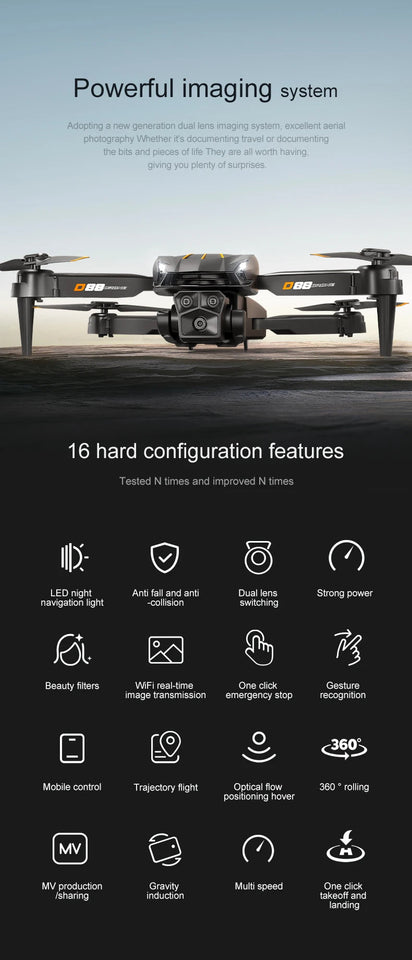 D88 Drone 8K HD Dual Camera GPS Location Professional Aerial Photography Optical Flow Hovering Foldable Drone ﻿RC10000M 2025New Aimak Store