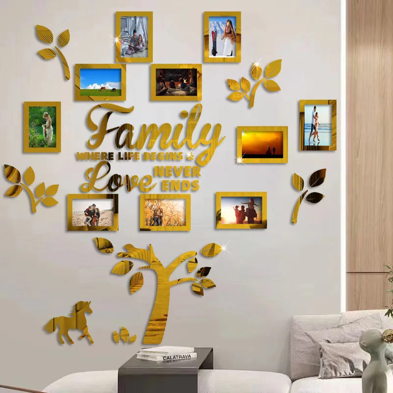 3D New Family Photo Frame Tree Wall Sticker Acrylic Self-adhesive Tree Collage Living Room Bedroom DIY Art Home Decoration Aimak Store