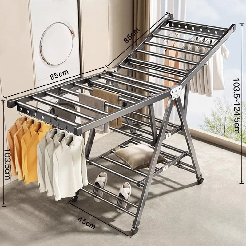Balcony Clothes Drying Rack Floor-Standing Foldable Household Movable Clothes Drying Rack Dormitory Quilt Drying Rack 3 Floors Aimak Store