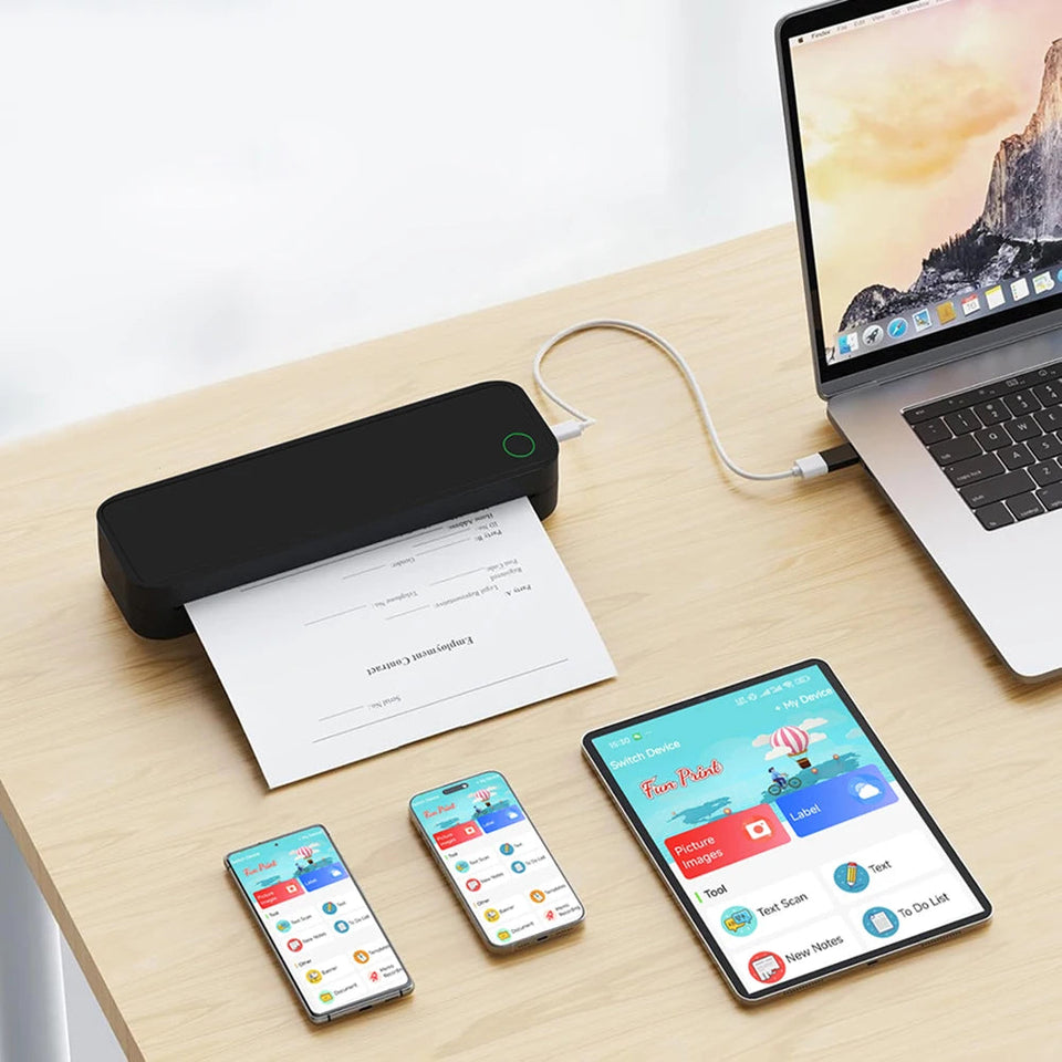 A4 Portable Thermal Printer Inkless Bluetooth-Compatible Min Portable A4 Label Maker with Printing Paper Document Printing Maker Aimak Store