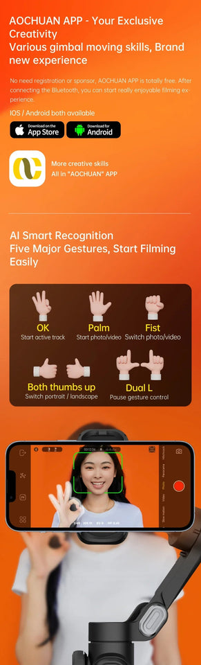 AOCHUAN Smart XE 3-Axis Handheld Gimbal Stabilizer for Smartphone iPhone Android Face Tracking Tiktok Vlog Live Streaming Aimak Store