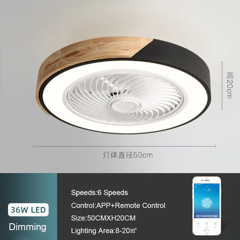 Ceiling Fan Light Lamp 52CM 220V APP +Remote 6th gear Control Fans Bedroom Dining Room Wood Ceiling Fan With Lights Ceiling Fan Aimak Store