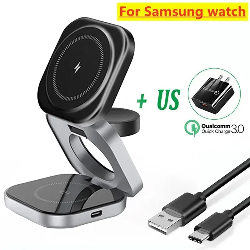 3 In 1 Foldable Magnetic Wireless Charger Stand For iPhone 16 15 14 Samsung IWatch AirPods 3/2 Station Dock Fast Charging Holder Aimak Store
